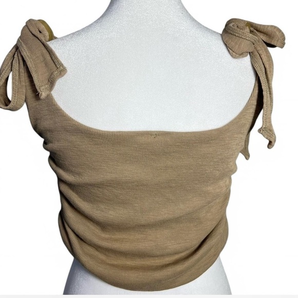 Free People S Boulevard Tank Top Ribbed Tie Shoulder Ruched crop Boho - Picture 4 of 10